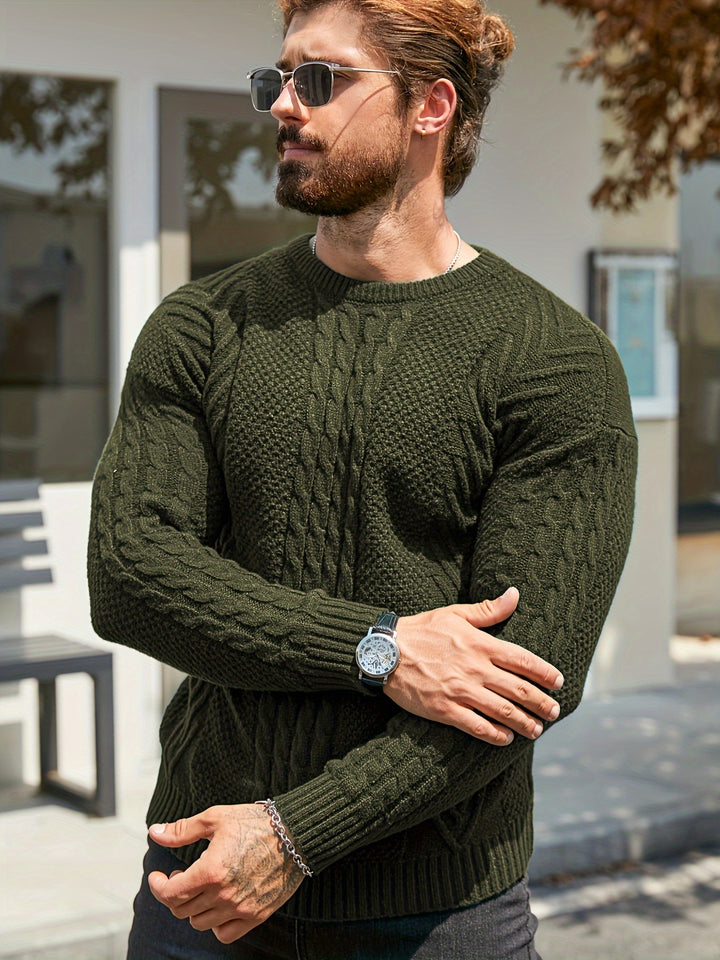 Men's Crew Neck Cable Panel Aran Jumper 4