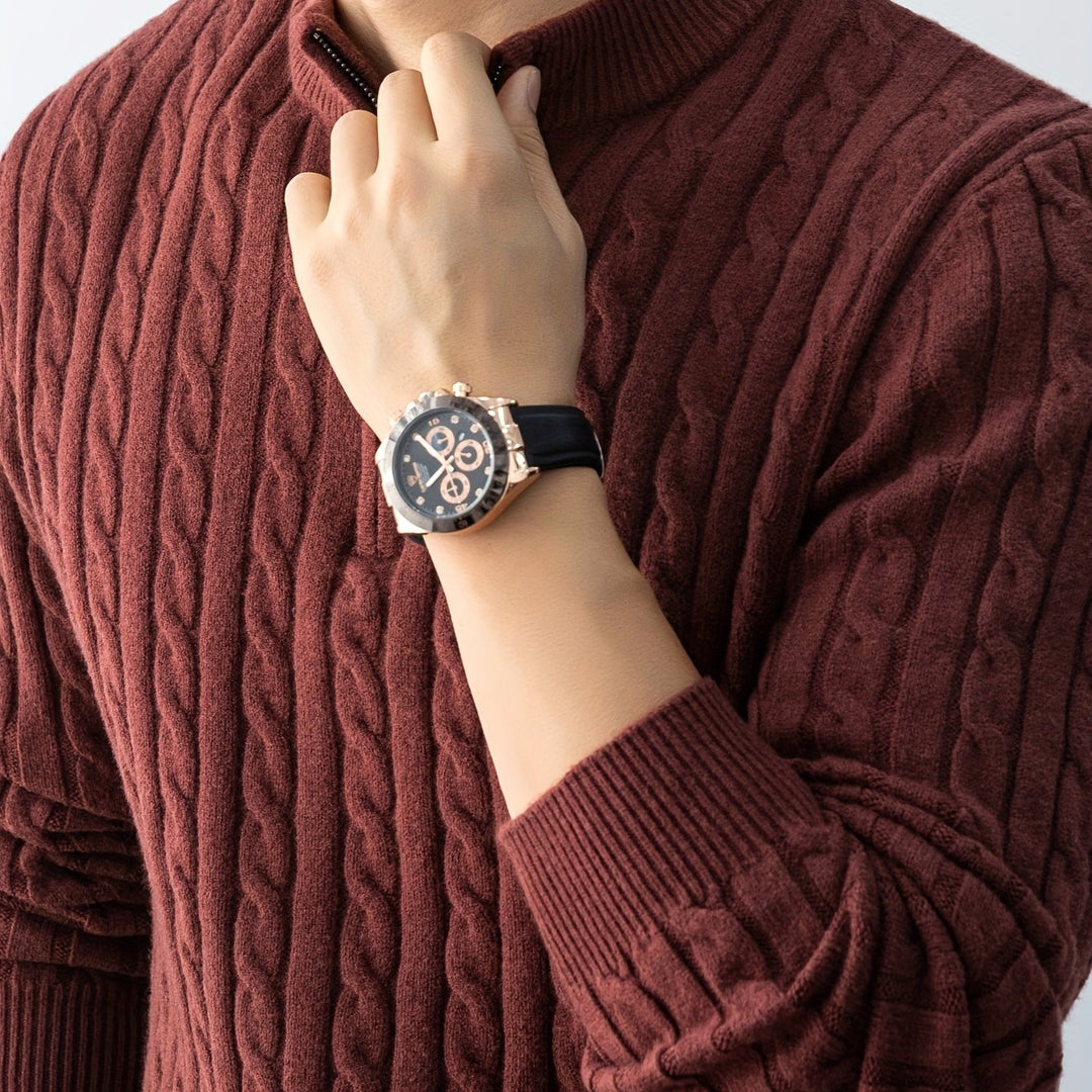 Men's Fleece Lined Quarter Zip Aran Jumper 14