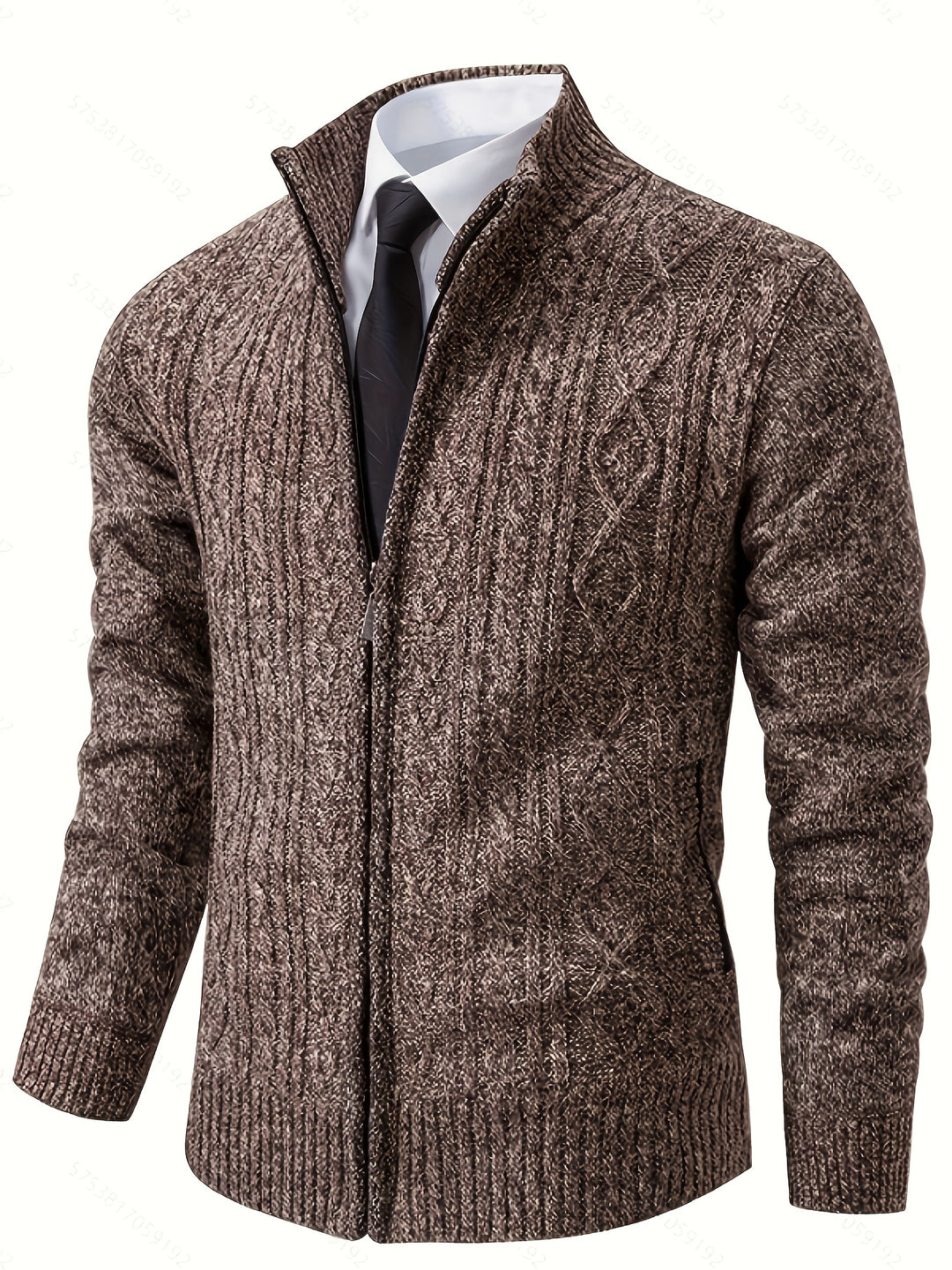 Men's Zip Up Stand Collar Aran Cardigan 1