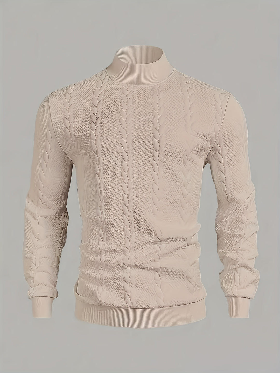 Men's Mock Neck Textured Knit Aran Jumper 6