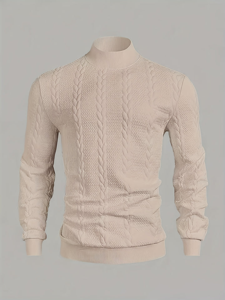 Men's Mock Neck Textured Knit Aran Jumper 6
