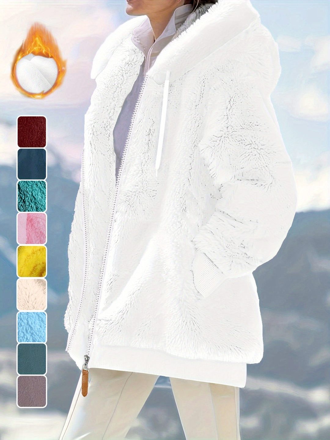 Women's Plus Size Oversized Sherpa Fleece Zip Up Hoodie Jacket 2