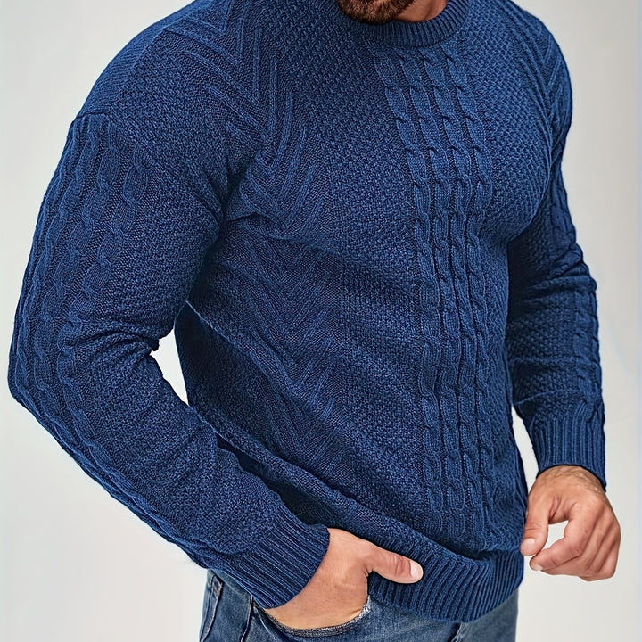 Men's Crew Neck Cable Panel Aran Jumper 14