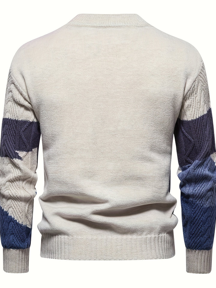 Men's Abstract Colour Block Cable Knit Aran Jumper 4