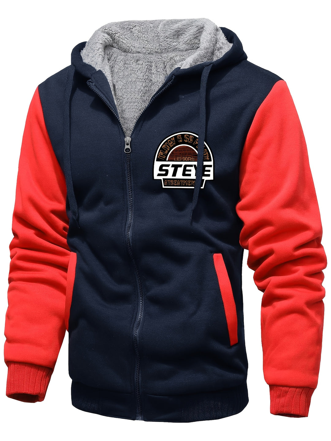 Men's Sherpa Lined Colour Block Zip Up Hoodie Jacket 2
