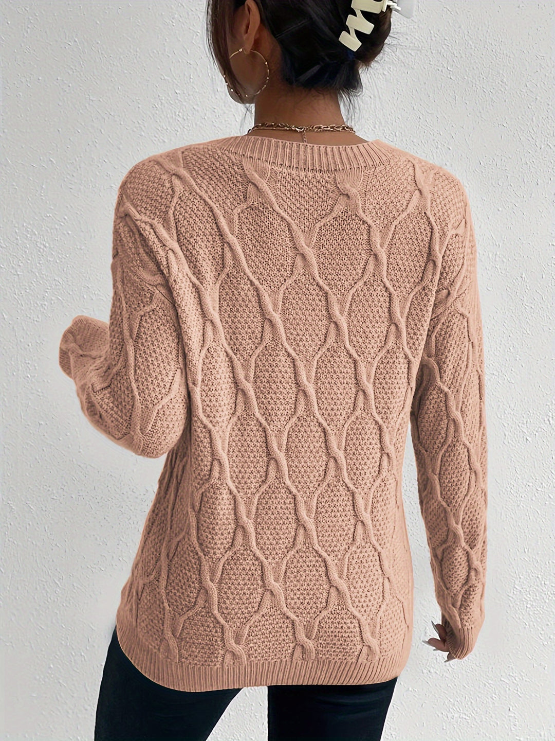 Women's Cosy Crew Neck Cable Aran Jumper 6