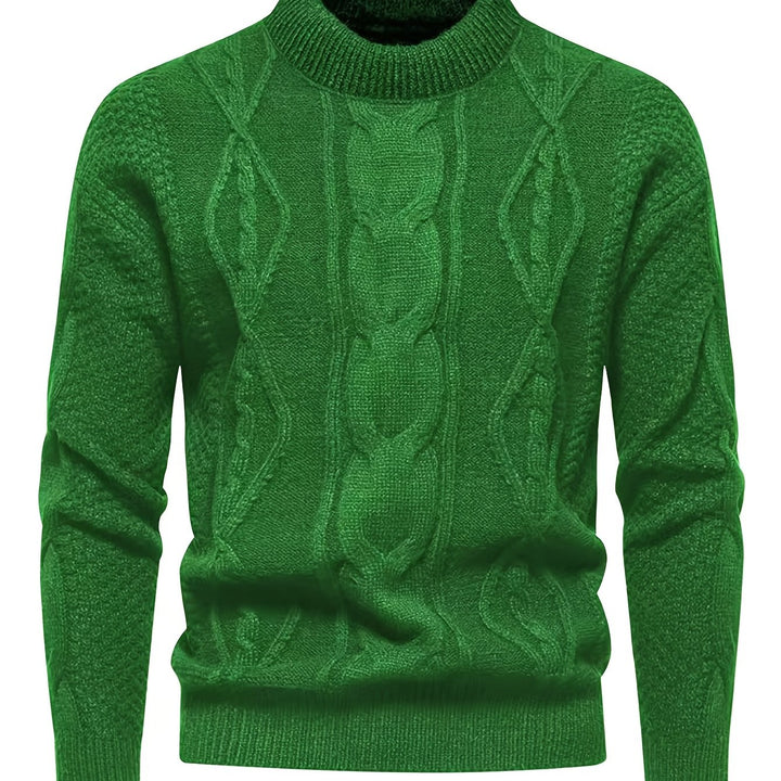 Men's Crew Neck Diamond Cable Knit Aran Jumper 14