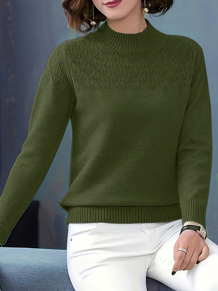 Women's Mock Neck Diamond Knit Aran Jumper 4