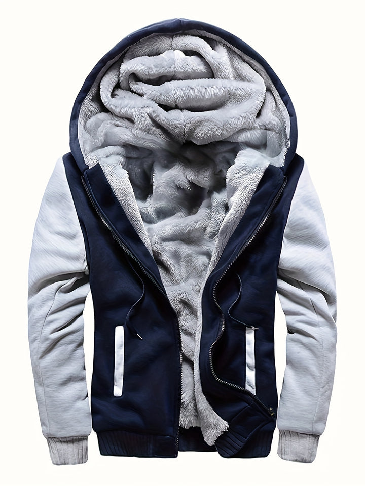 Men's Sherpa Lined Colour Block Zip Up Hoodie Jacket 7