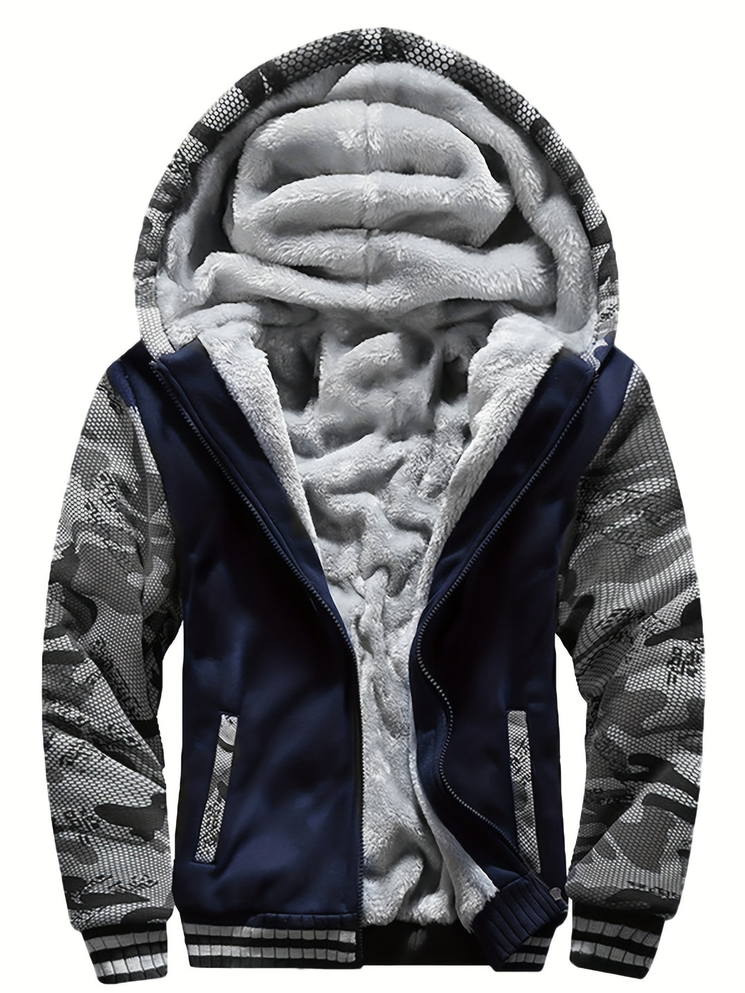 Men's Sherpa Lined Colour Block Zip Up Hoodie Jacket 10
