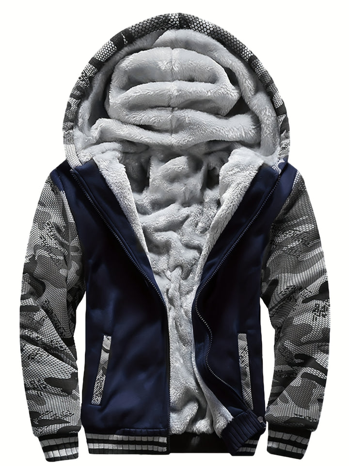 Men's Sherpa Lined Colour Block Zip Up Hoodie Jacket 10