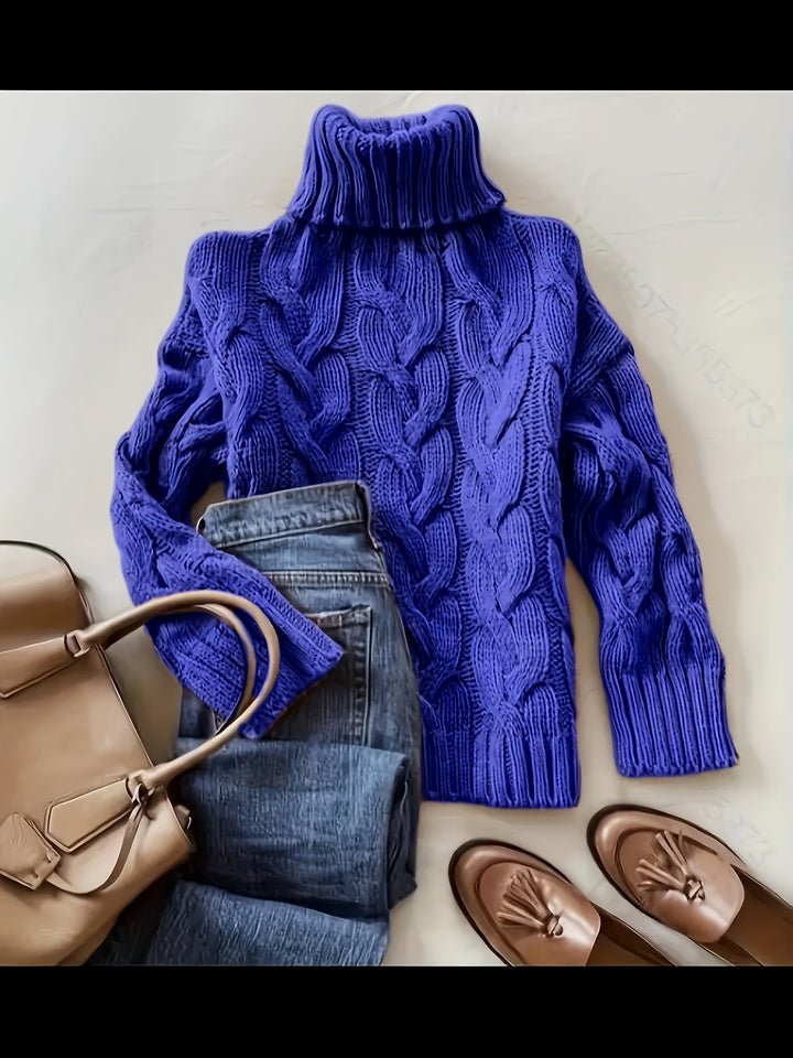 Women's Chunky Turtleneck Cable Aran Jumper 2