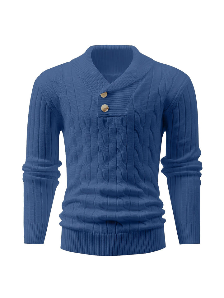 Men's Shawl Collar Ribbed Knit Aran Jumper 1