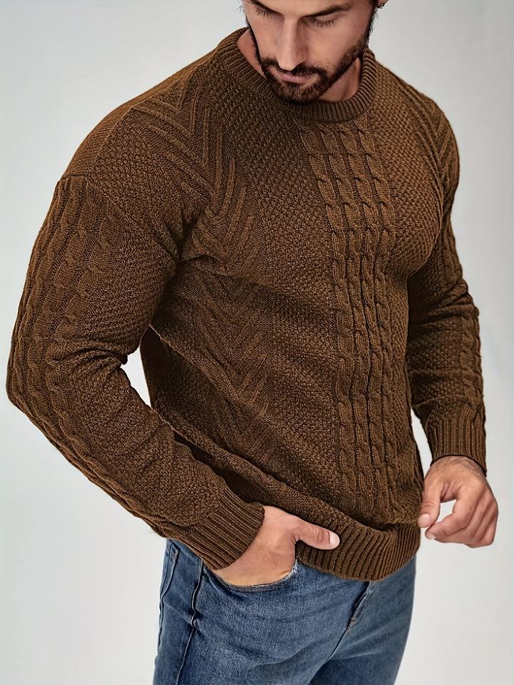 Men's Crew Neck Cable Panel Aran Jumper 3
