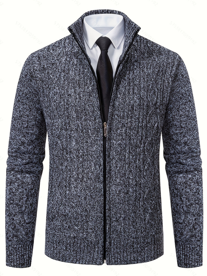 Men's Zip Up Stand Collar Aran Cardigan 9