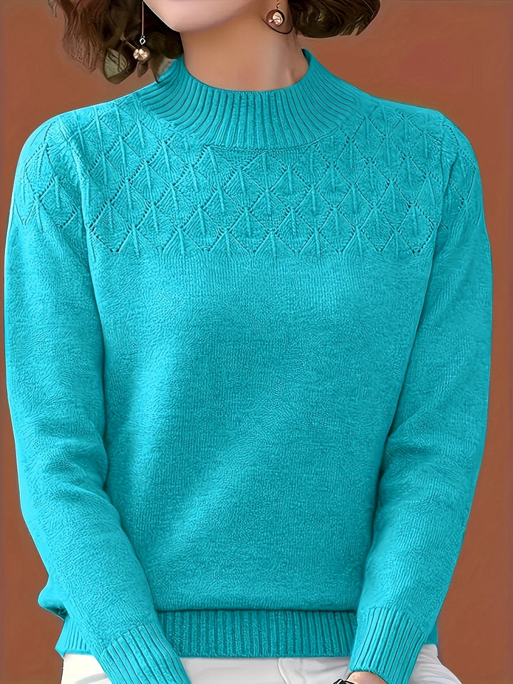 Women's Mock Neck Diamond Knit Aran Jumper 8