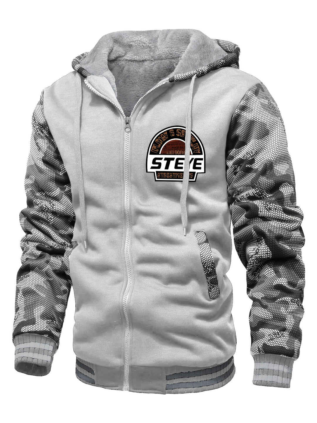 Men's Sherpa Lined Colour Block Zip Up Hoodie Jacket 8