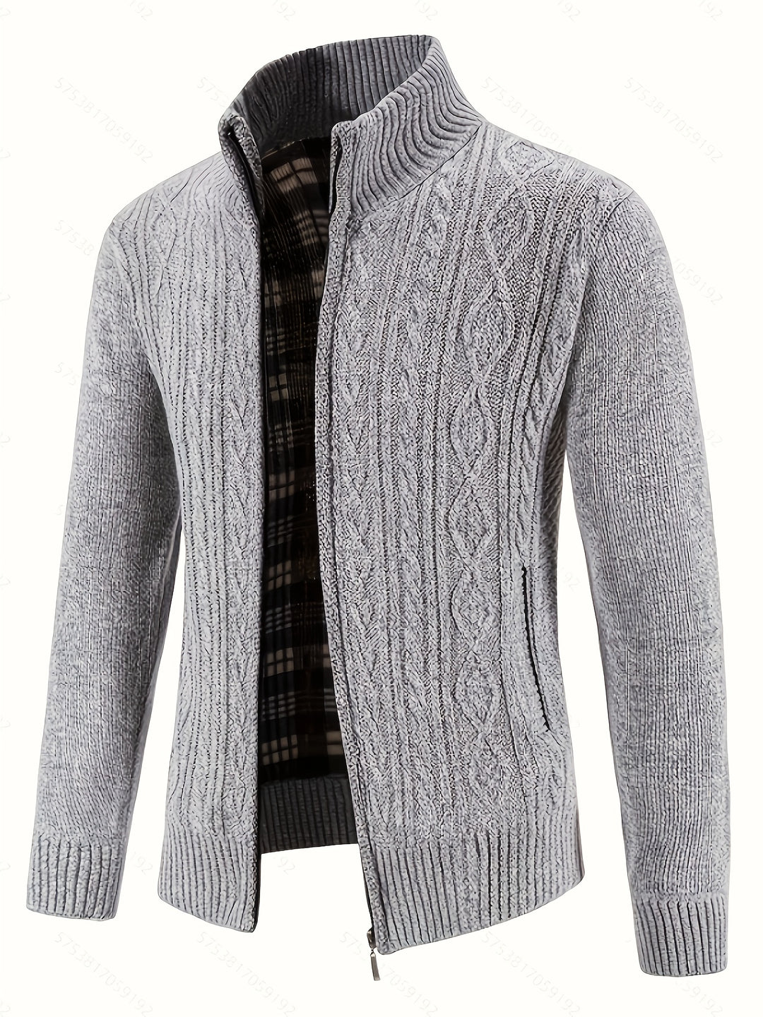Men's Zip Up Stand Collar Aran Cardigan 2