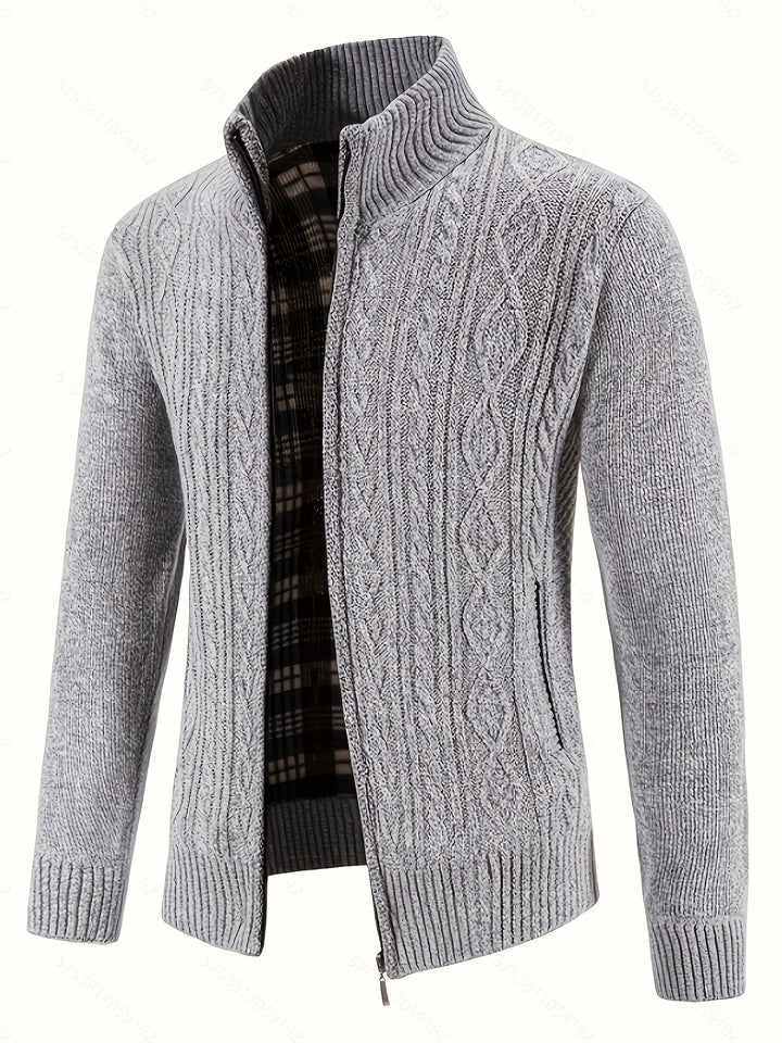 Men's Zip Up Stand Collar Aran Cardigan 2