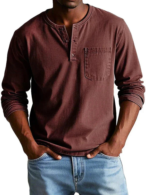 Áedán | Long-Sleeve Henley Shirt with Chest Pocket