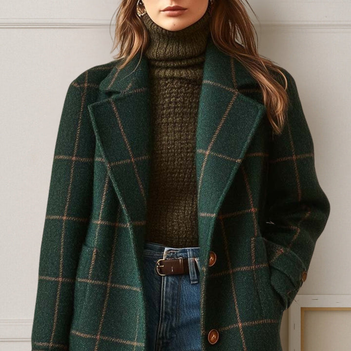 Aoibhinn | Women's Long Woolen Tweed Plaid Coat
