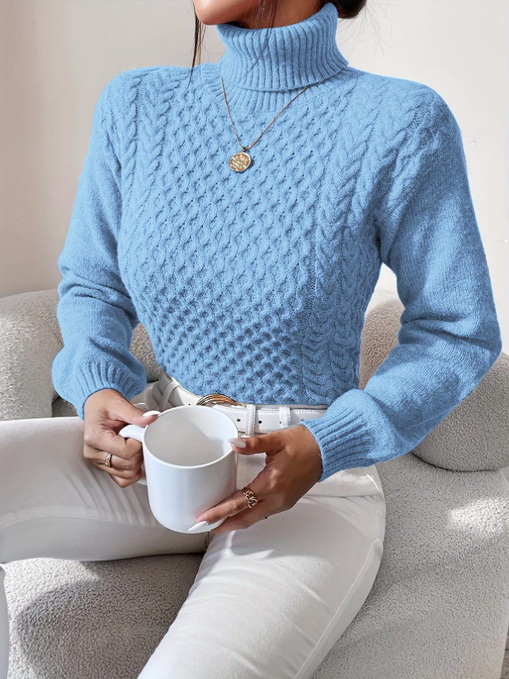 Women's Fitted Turtleneck Cable Aran Jumper 3