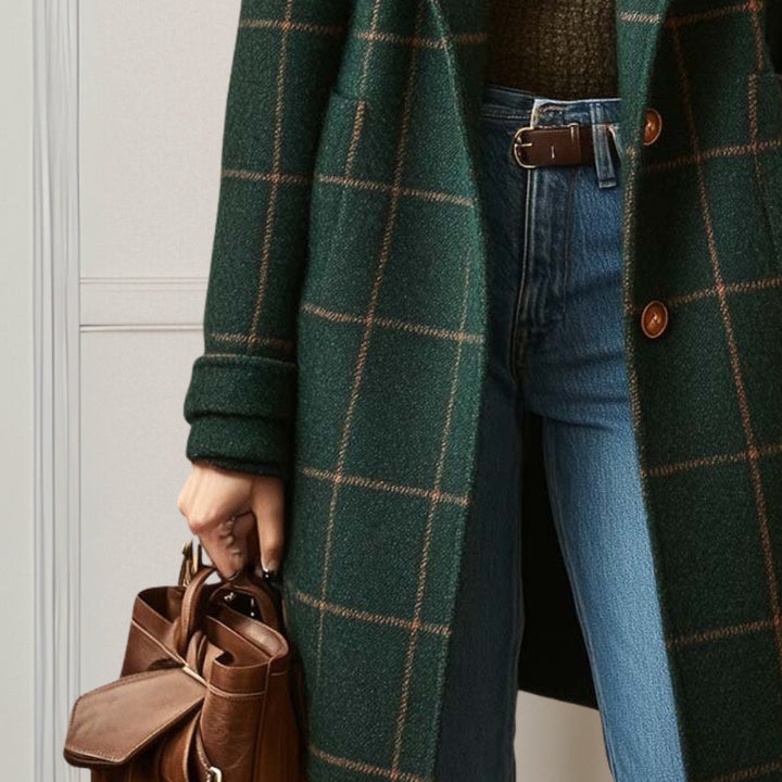 Aoibhinn | Women's Long Woolen Tweed Plaid Coat