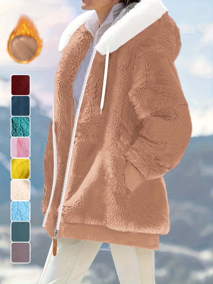 Women's Plus Size Oversized Sherpa Fleece Zip Up Hoodie Jacket 8