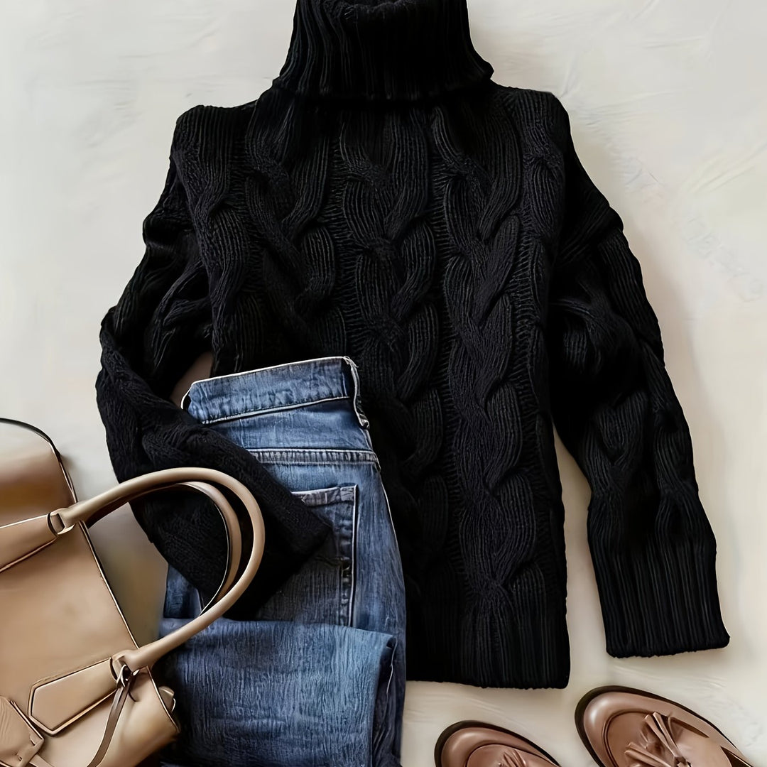 Women's Chunky Turtleneck Cable Aran Jumper 16