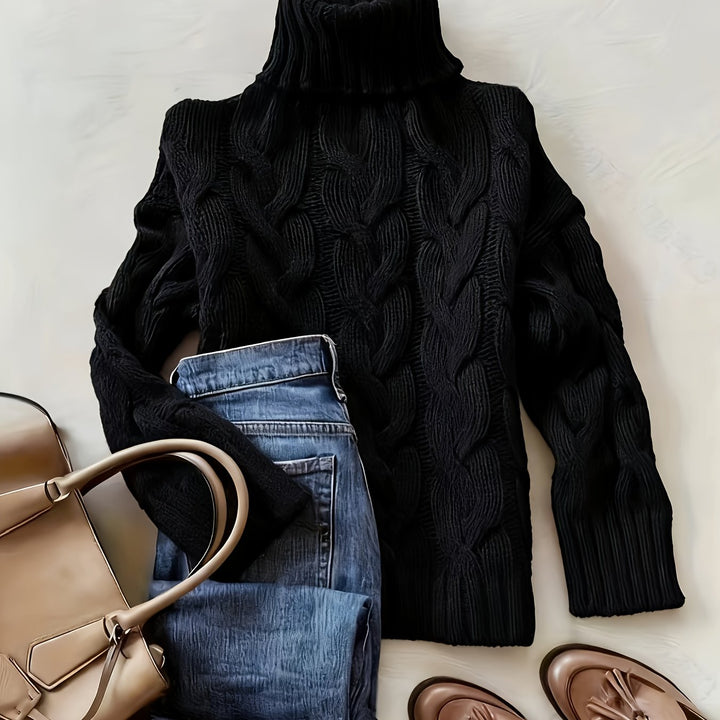 Women's Chunky Turtleneck Cable Aran Jumper 16