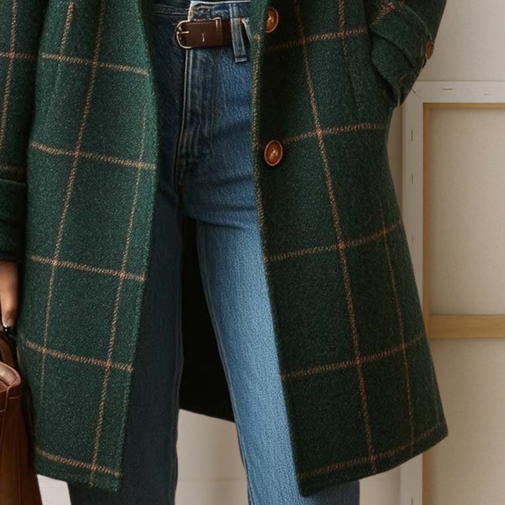 Aoibhinn | Women's Long Woolen Tweed Plaid Coat