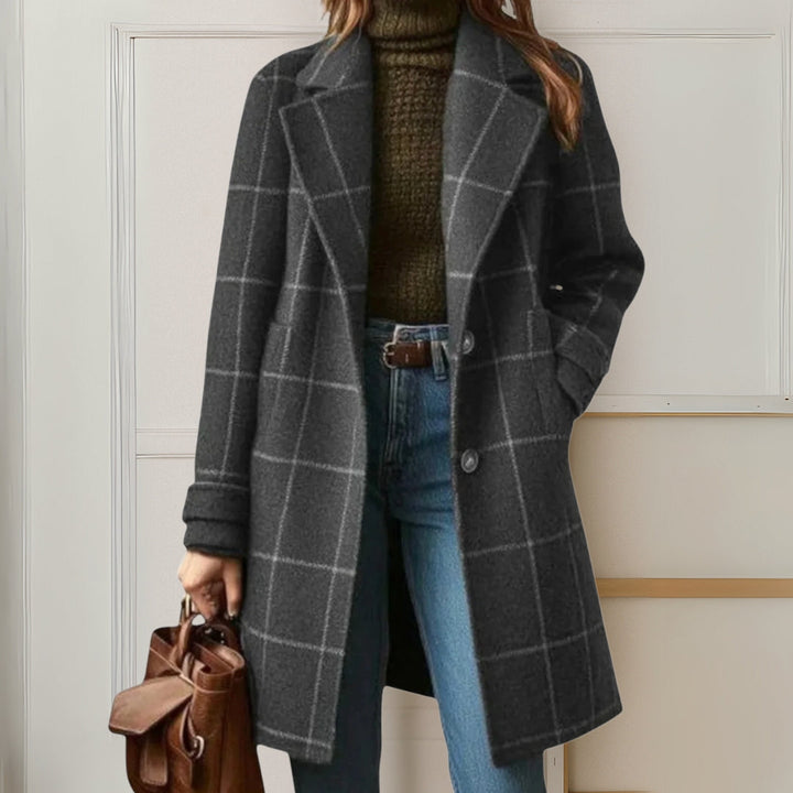Aoibhinn | Women's Long Woolen Tweed Plaid Coat