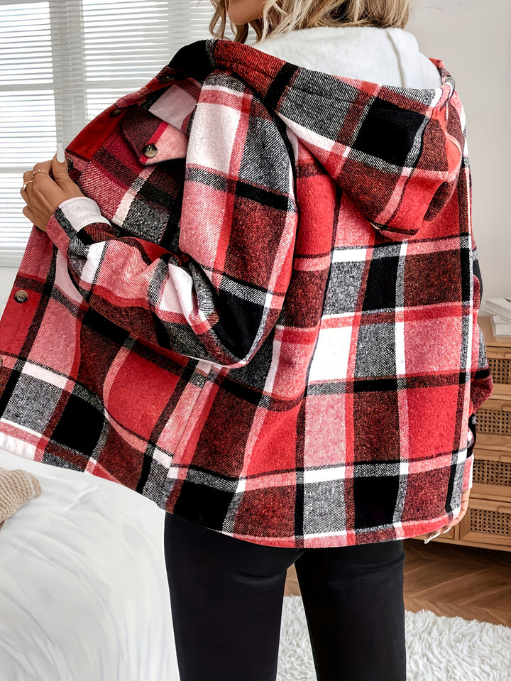 Women's Fleece Lined Hooded Plaid Shacket 8