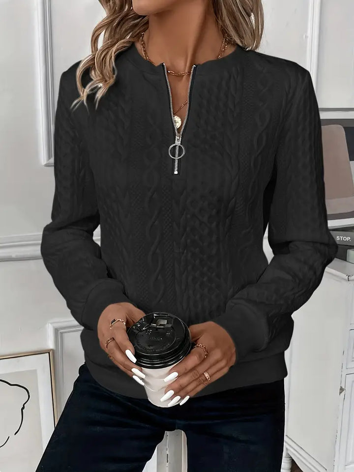 Women's Cable Knit Zip Neck Sweater