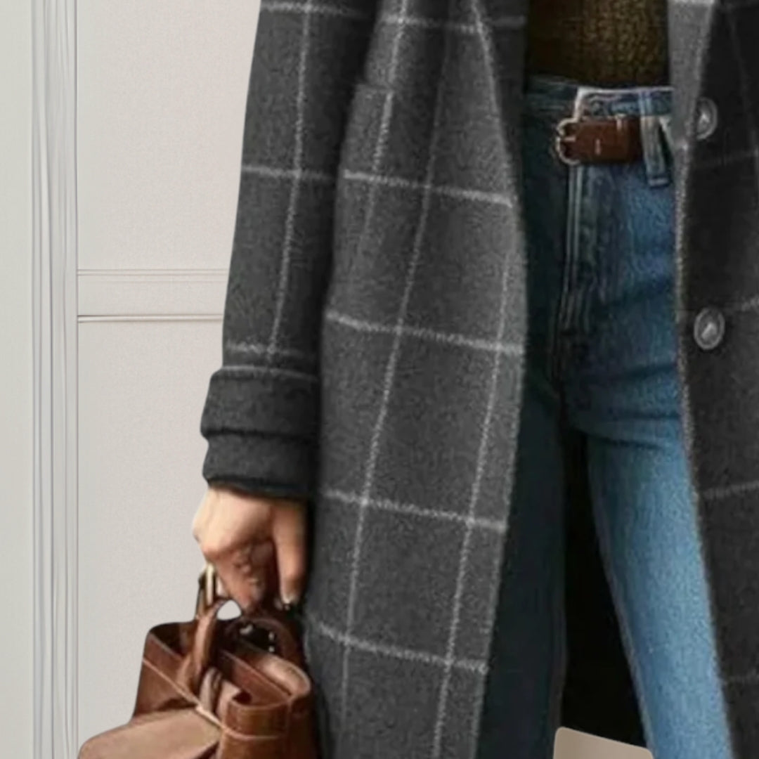 Aoibhinn | Women's Long Woolen Tweed Plaid Coat