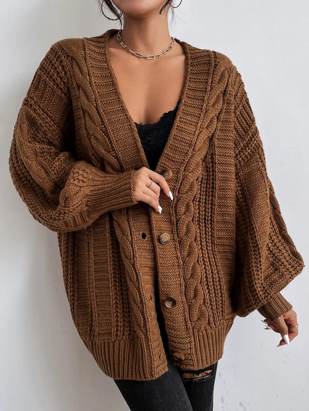 Women's Chunky Cable Knit Oversized Aran Cardigan 5