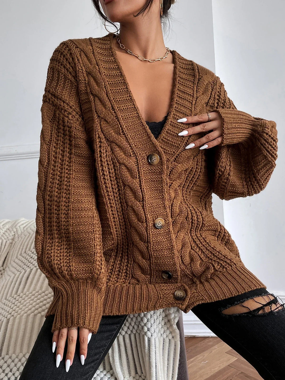 Women's Chunky Cable Knit Oversized Aran Cardigan 6
