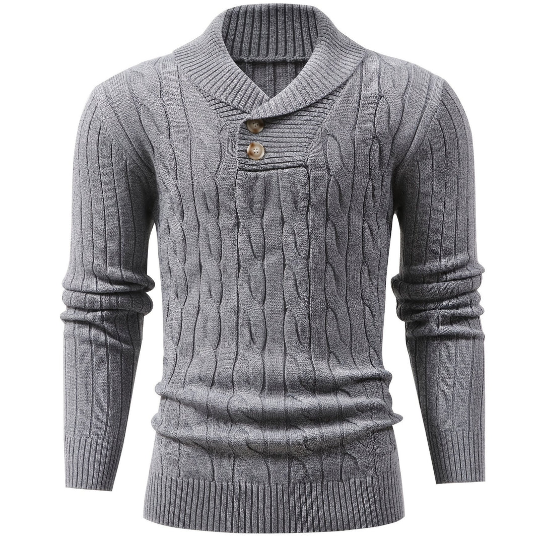 Men's Shawl Collar Ribbed Knit Aran Jumper 16