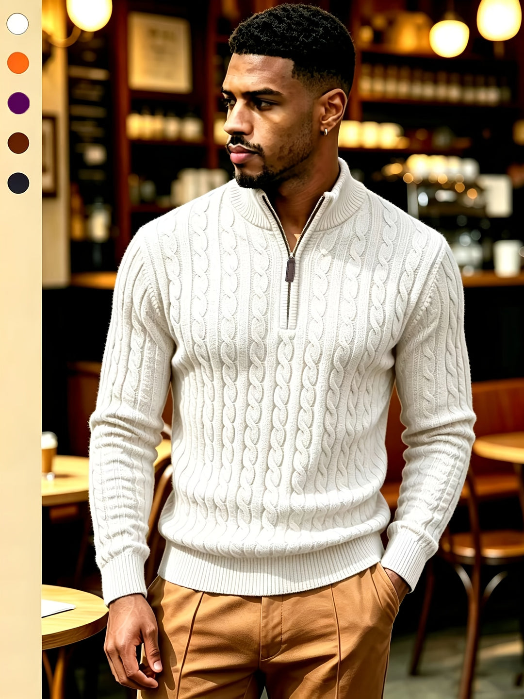 Men's Quarter Zip Cable Knit Aran Jumper 5