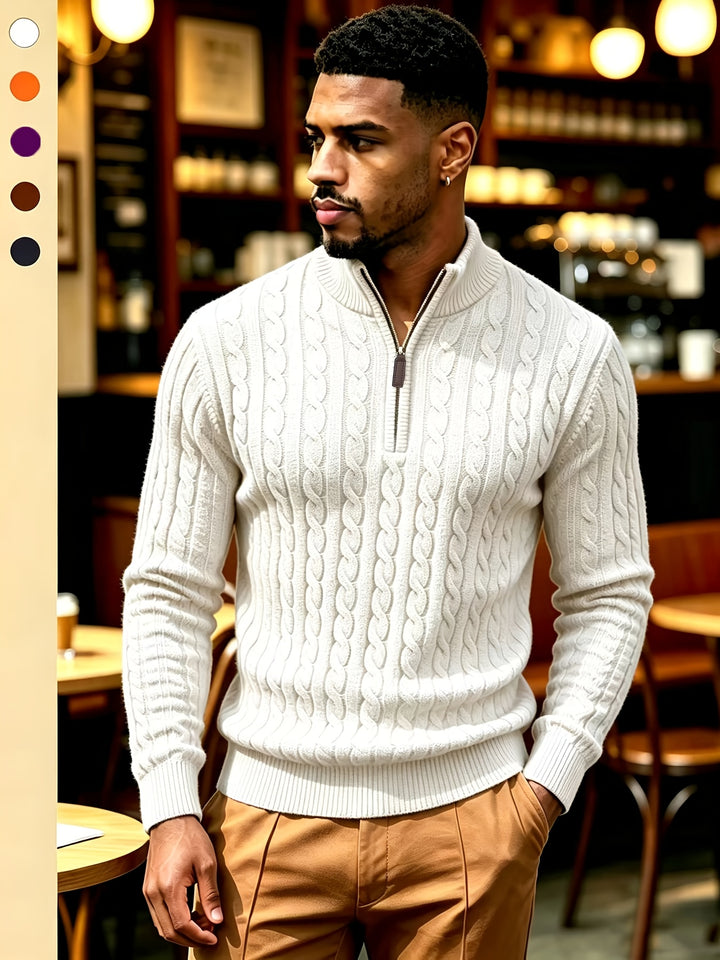 Men's Quarter Zip Cable Knit Aran Jumper 5
