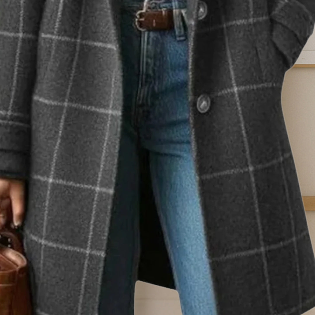 Aoibhinn | Women's Long Woolen Tweed Plaid Coat