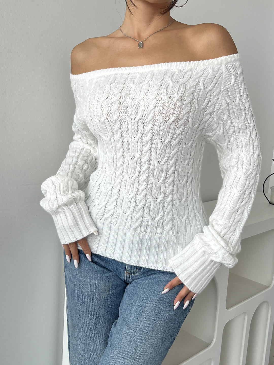 Women's Fitted Cable Knit Aran Sweater 7