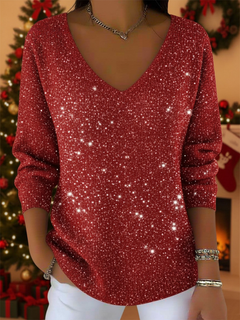 Rosheen | Women's Glitter V-Neck Christmas Jumper