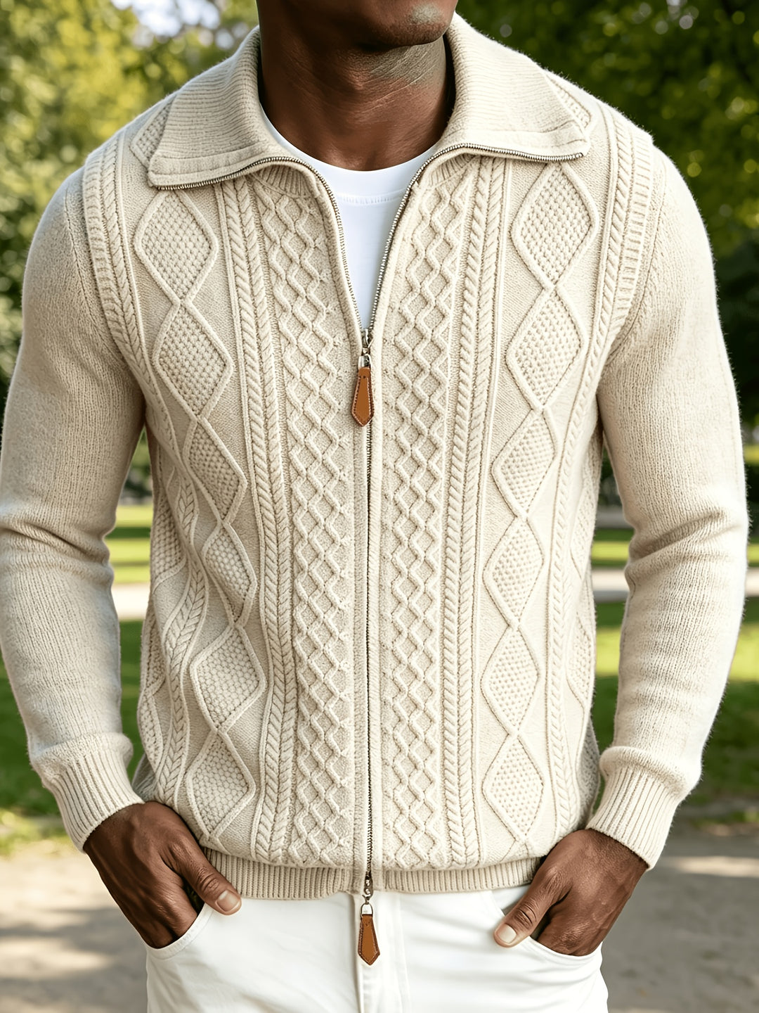 Men's Zip Up Cable Knit Aran Cardigan 2