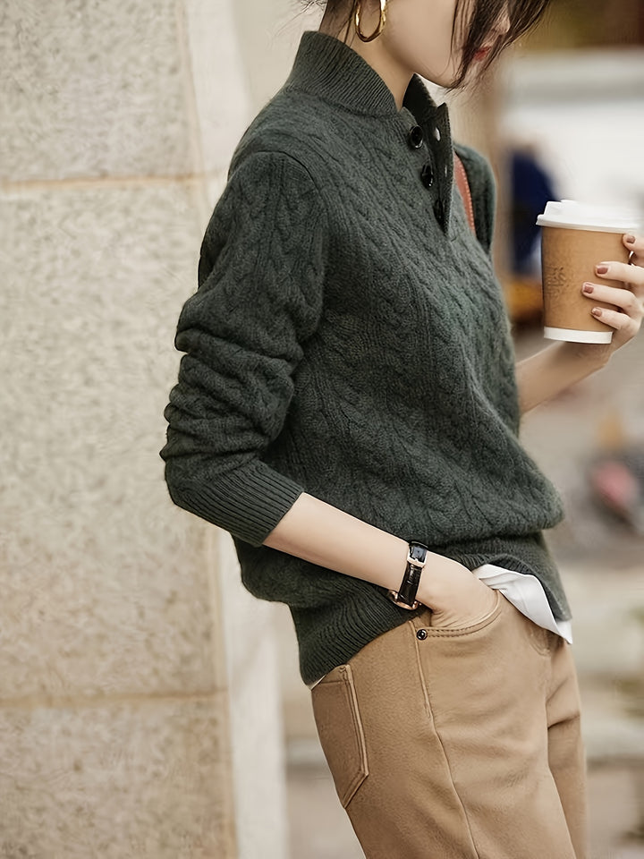 Women's Cable Knit Collared Aran Jumper 10