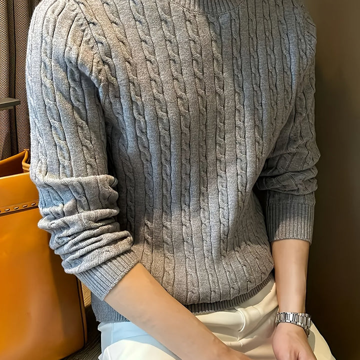 Men's Crew Neck Twisted Cable Aran Jumper 12
