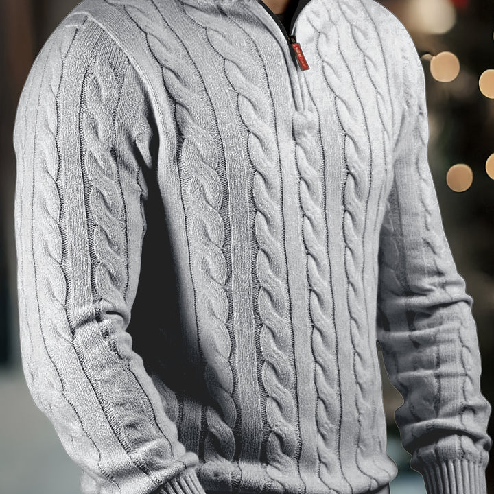 Men's Half Zip Cable Knit Aran Jumper 8