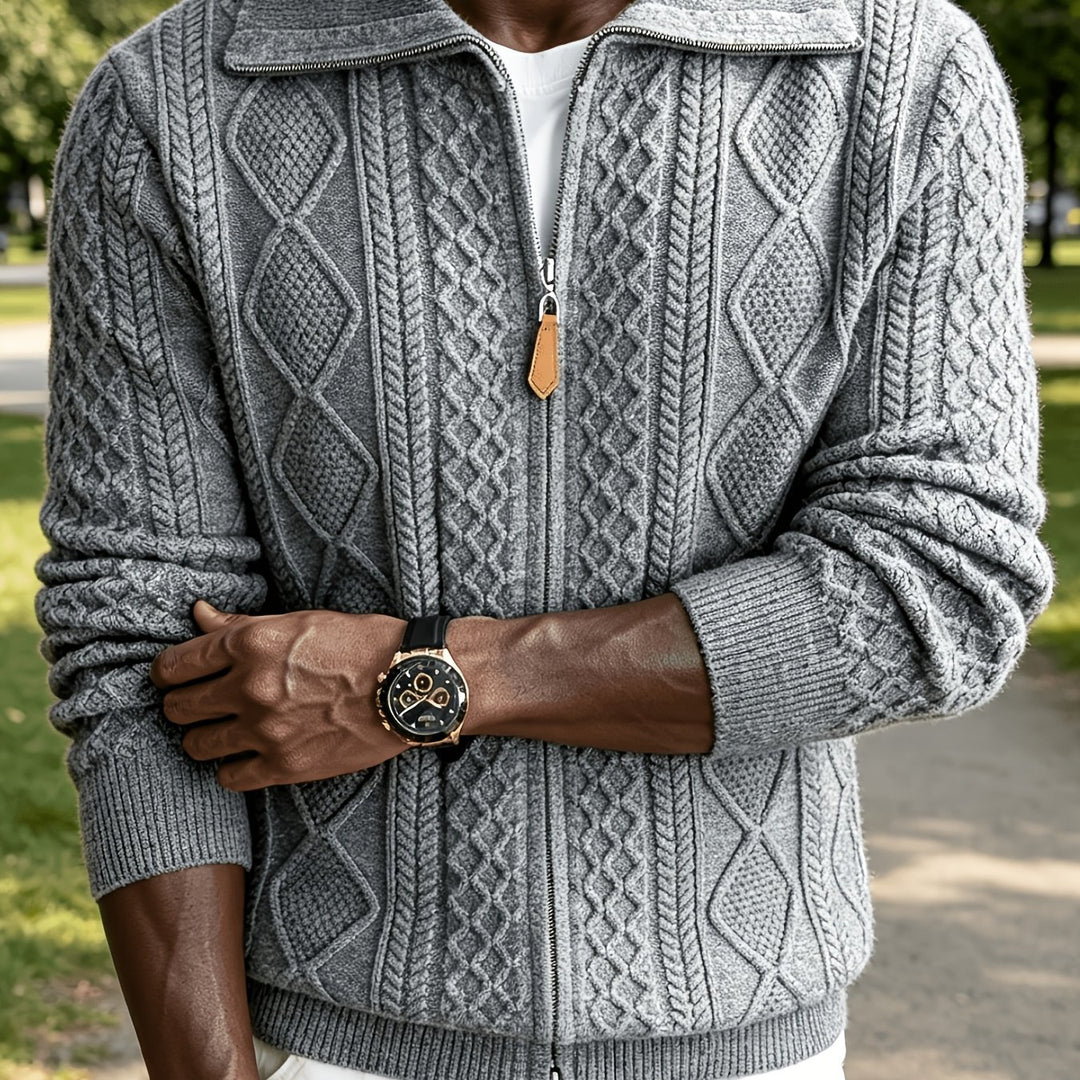 Men's Zip Up Cable Knit Aran Cardigan 12