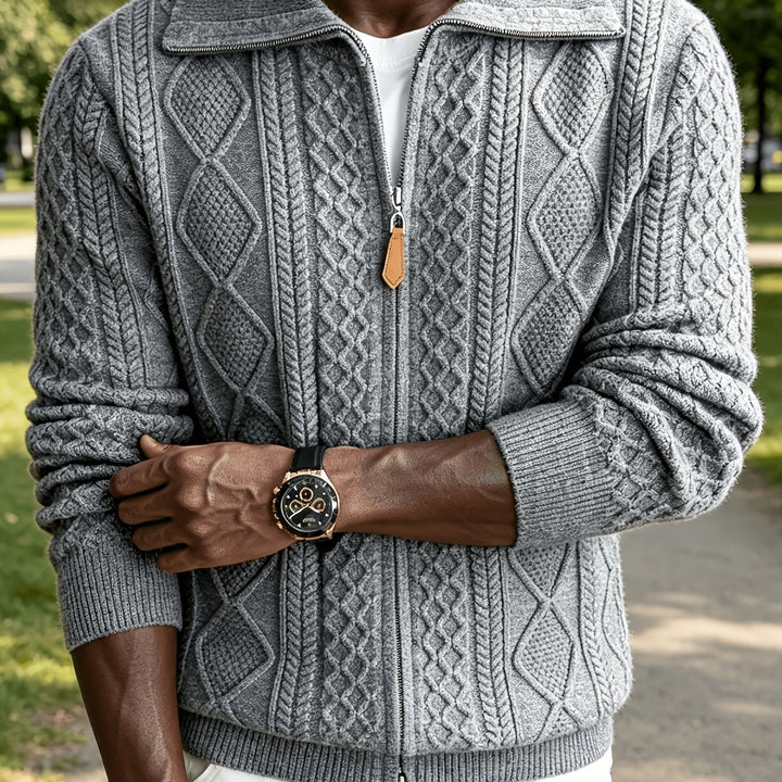 Men's Zip Up Cable Knit Aran Cardigan 12