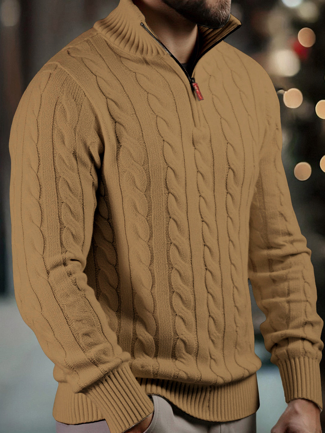Men's Half Zip Cable Knit Aran Jumper 6